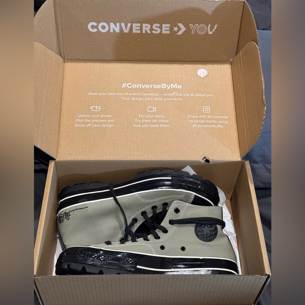 Converse Custom Chuck 70 Hi Top sz 13NIB Patent Toes Embroidered Rose love/mercy - Picture 2 of 7